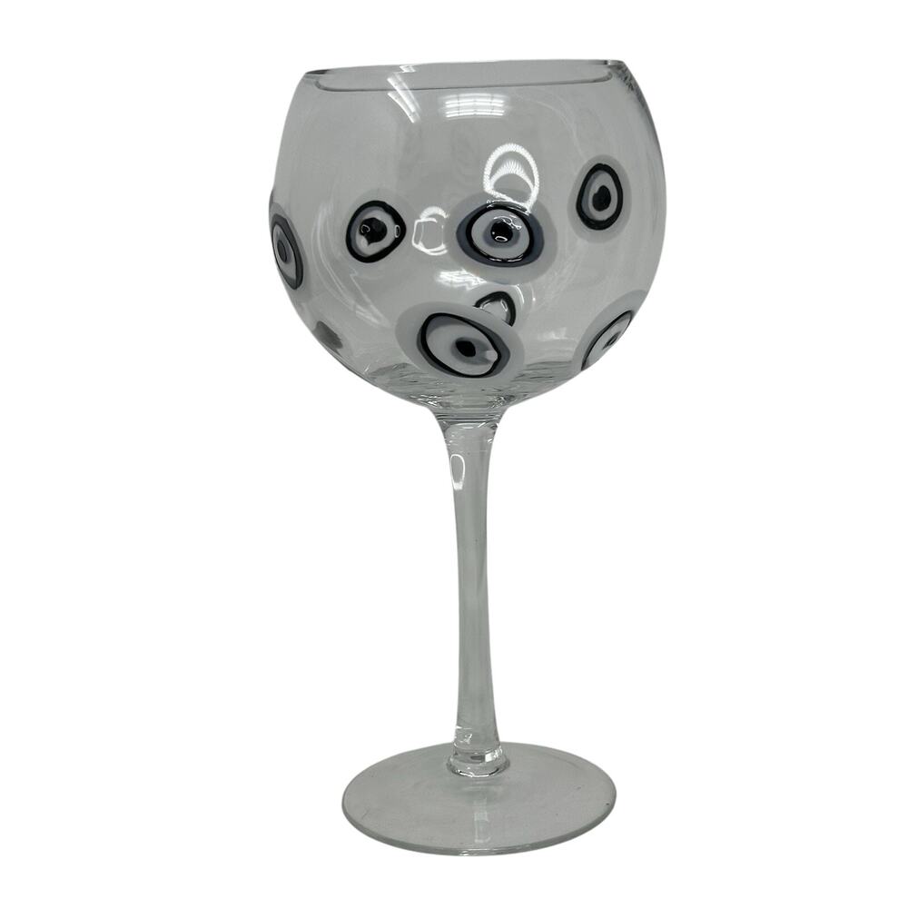Hand Blown Millefiori Black & White 18 oz. Wine Glass